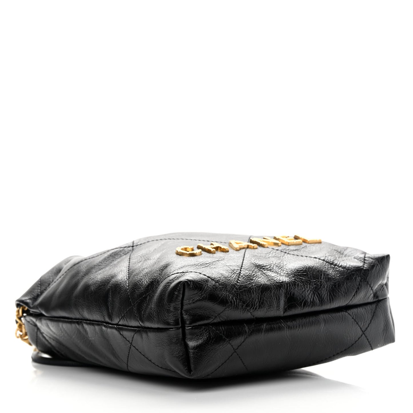 Shiny Crumpled Calfskin Quilted Pearl Mini Chanel 22 Black