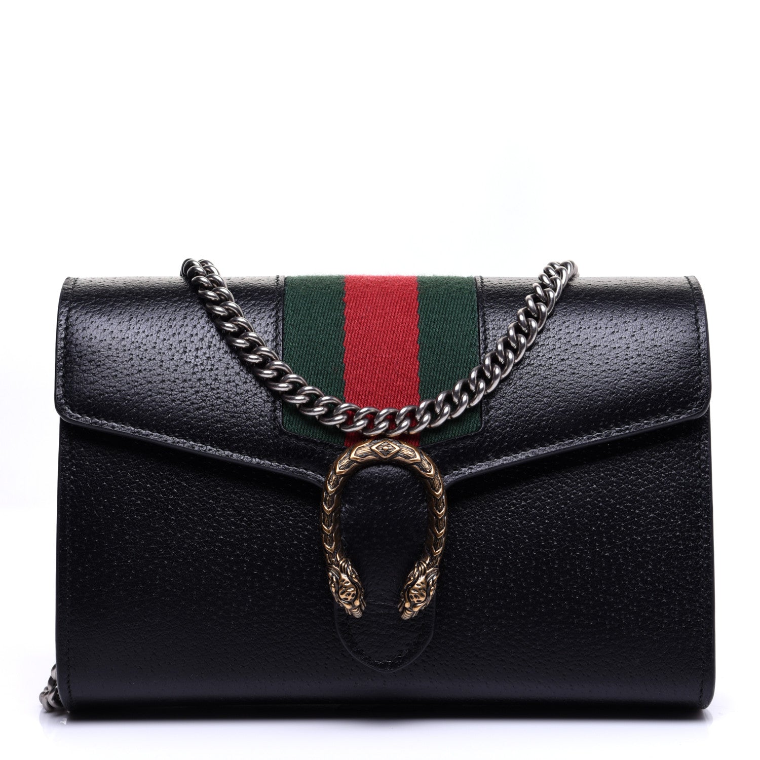 Gucci Calfskin Web Mini Dionysus Chain Wallet Black 1 of 13