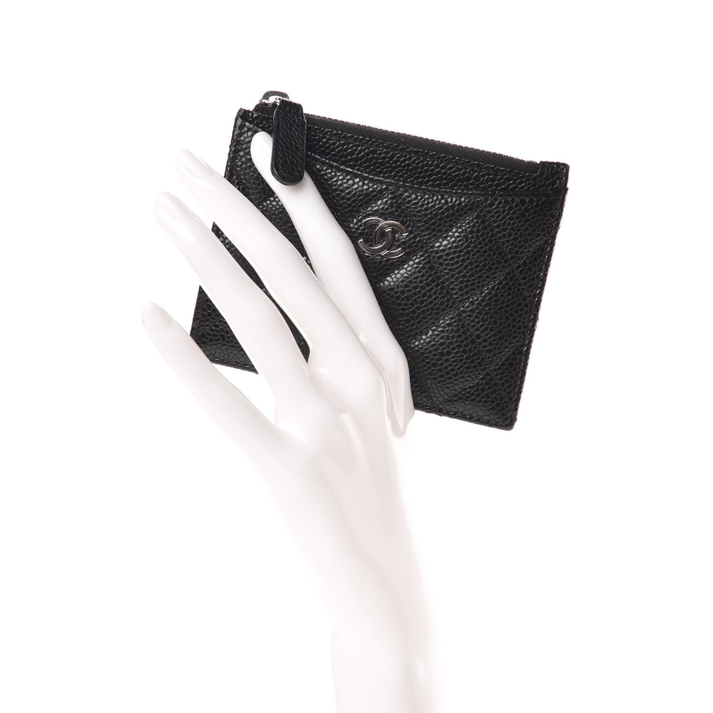 Caviar Quilted CC Zip Card Holder Black