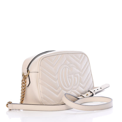 Gucci Calfskin Matelasse Small GG Marmont Chain Shoulder Bag White 3 of 11