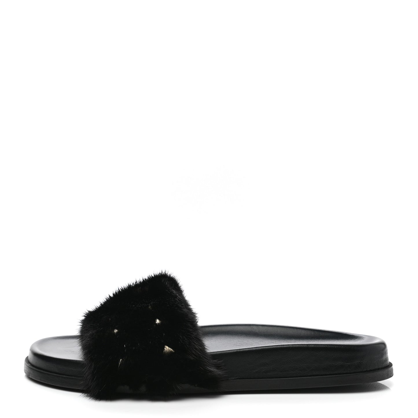 Mink Fur Rockstud Slide Sandals 39 Black