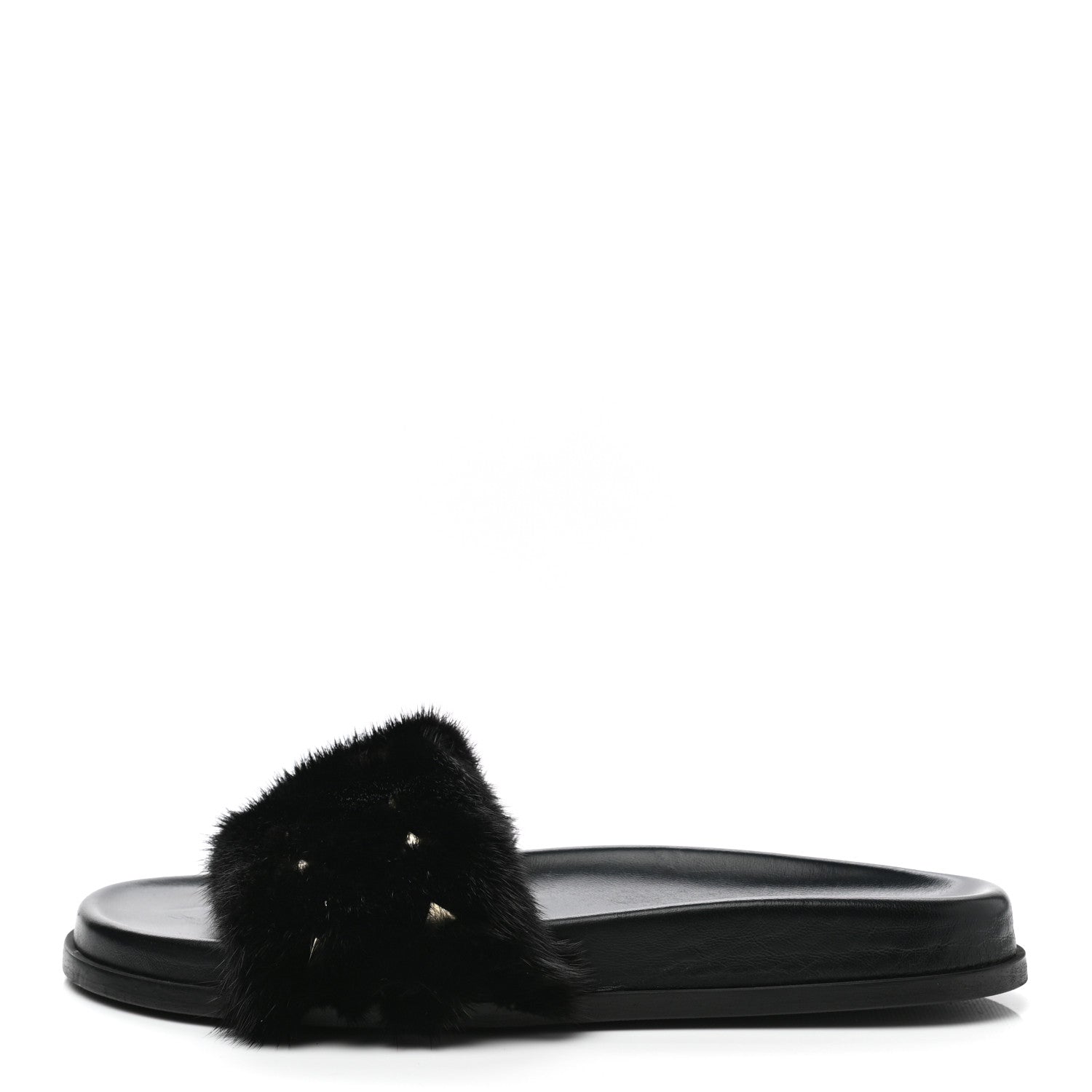 Valentino Garavani Mink Fur Rockstud Slide Sandals 39 Black 1 of 8
