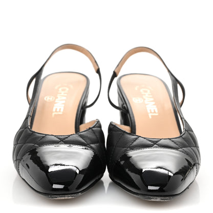 Chanel Lambskin Patent Calfskin Quilted Cap Toe CC Slingback Pumps 40 Black 3 of 10