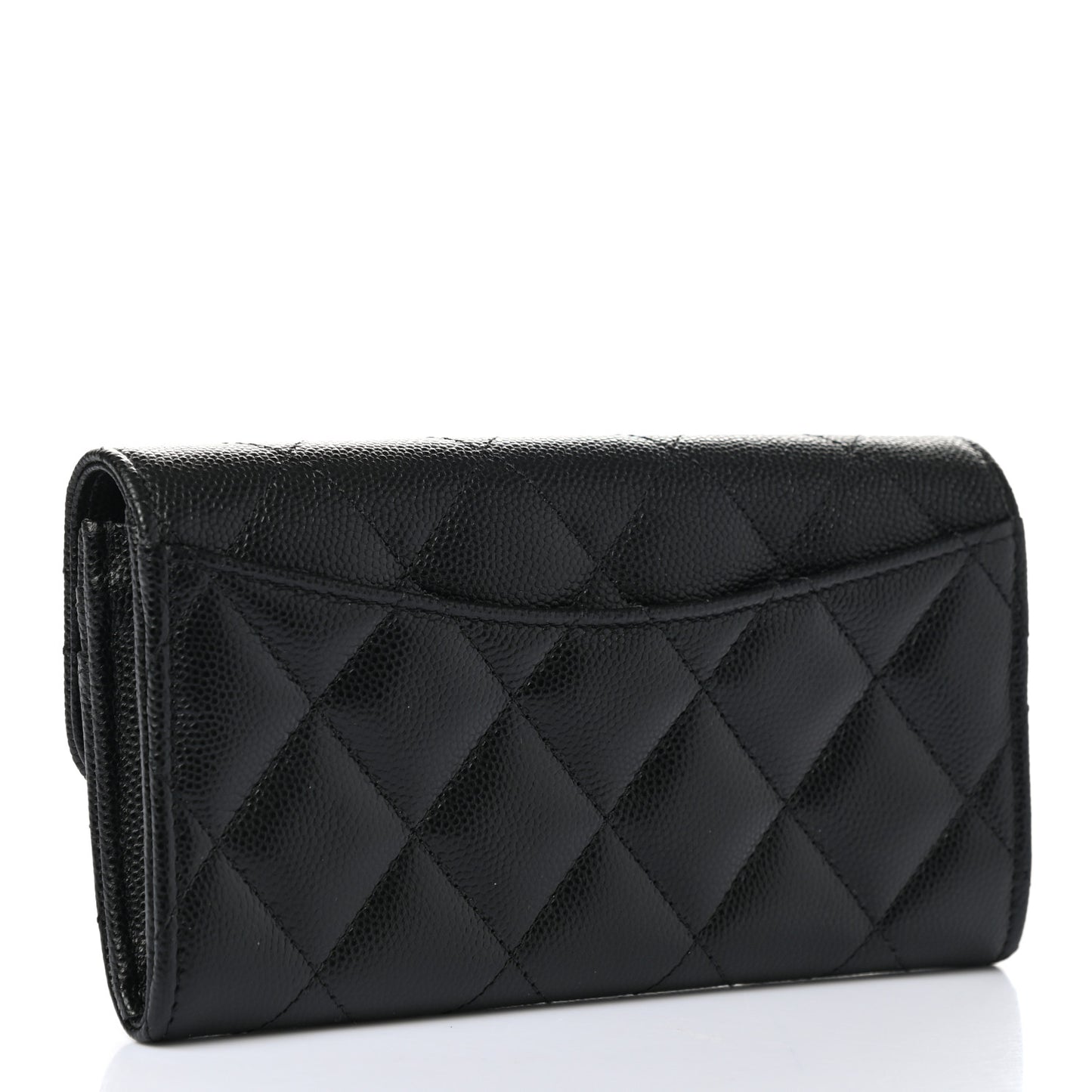 Caviar Quilted Medium Gusset Flap Wallet Black