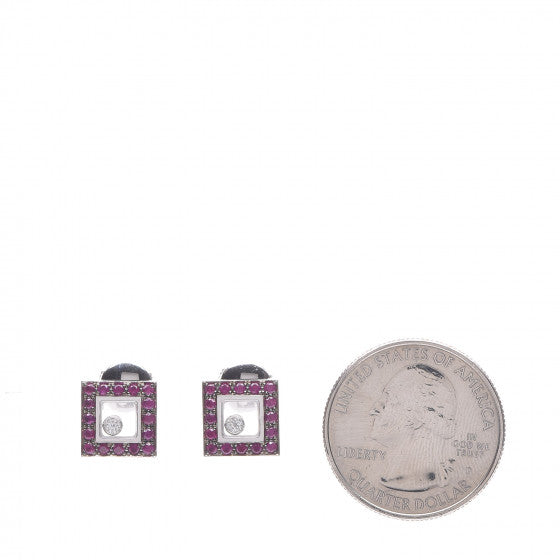 Chopard 18K White Gold Diamond Ruby Happy Diamonds Square Earrings 2 of 5
