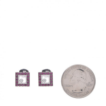 Chopard 18K White Gold Diamond Ruby Happy Diamonds Square Earrings 2 of 5