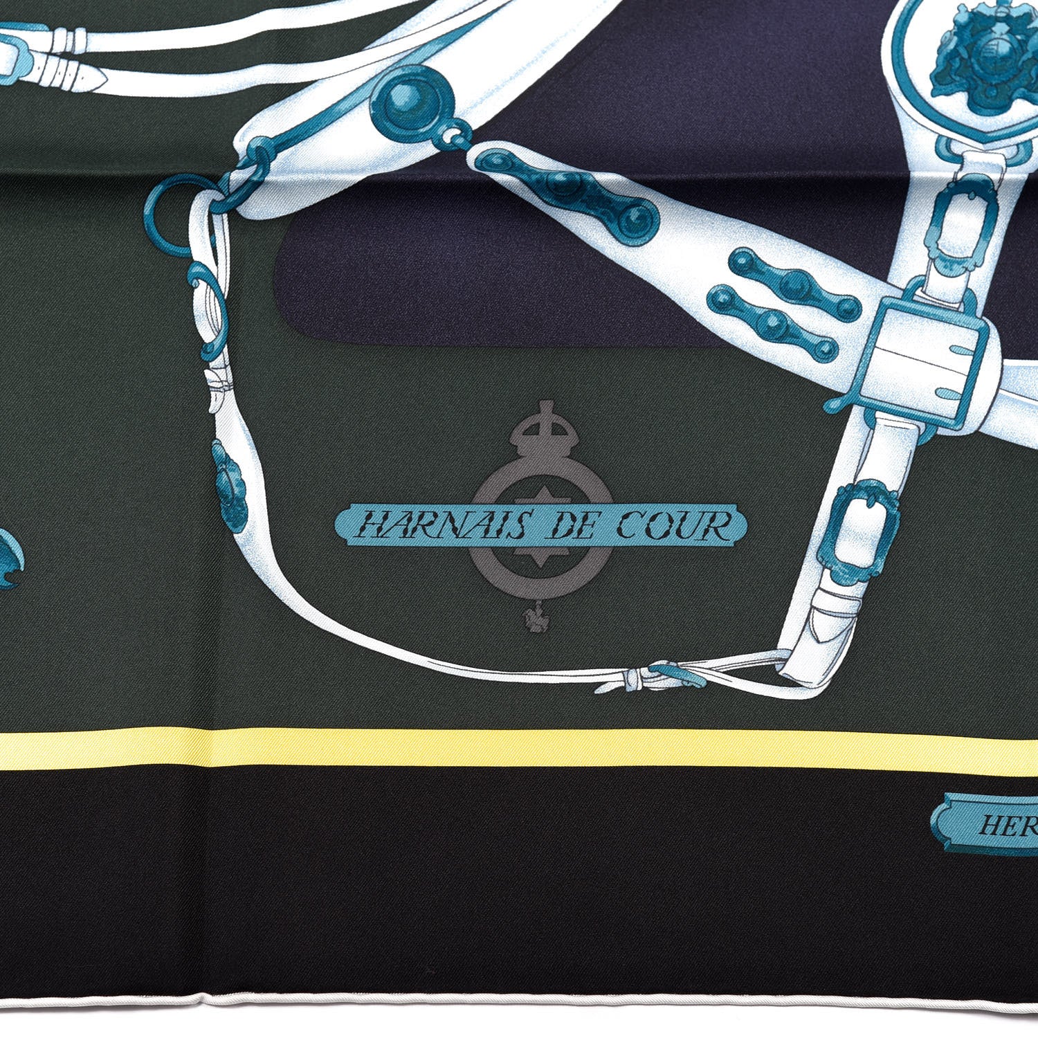 Hermes Silk Harnais De Cour Scarf 90 Noir Gris Marine 6 of 8