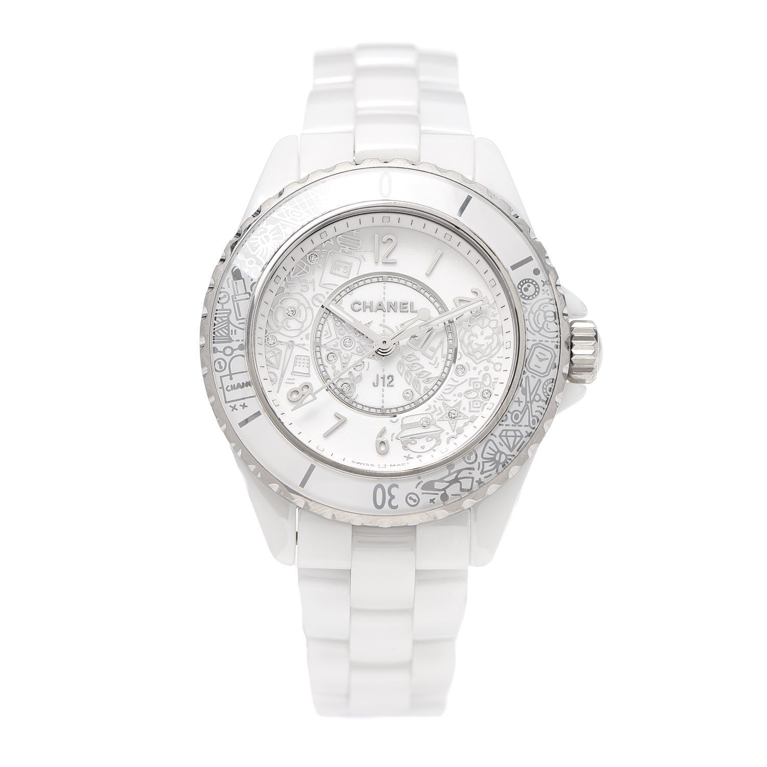 Chanel Stainless Steel Ceramic Diamond 33mm J12 Limited Edition Quartz Watch White 1 of 6