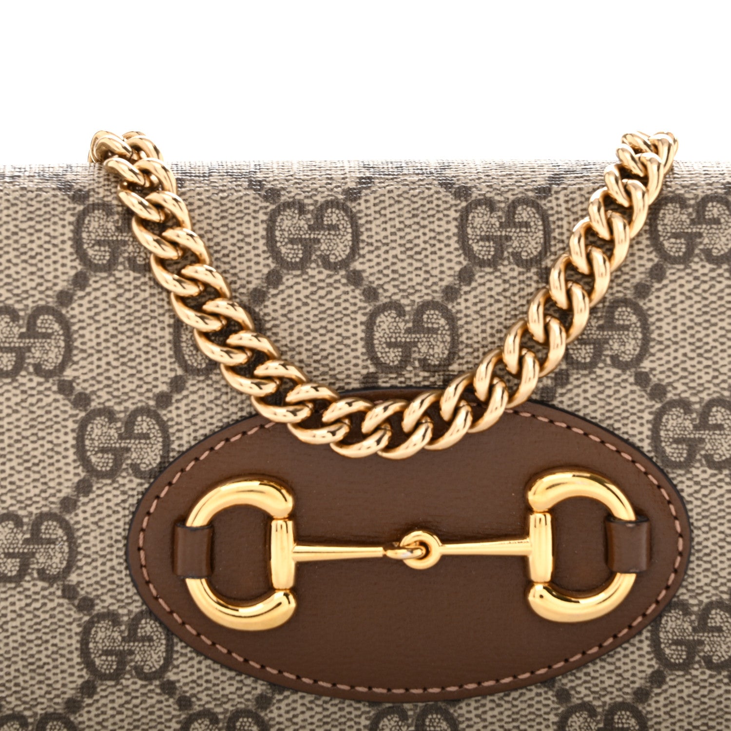 Gucci GG Supreme Monogram Azalea Calfskin Horsebit 1955 Wallet On Chain Beige Ebony Brown Sugar 8 of 13