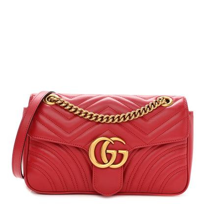 Gucci Calfskin Matelasse Small GG Marmont Shoulder Bag Hibiscus Red 1 of 9