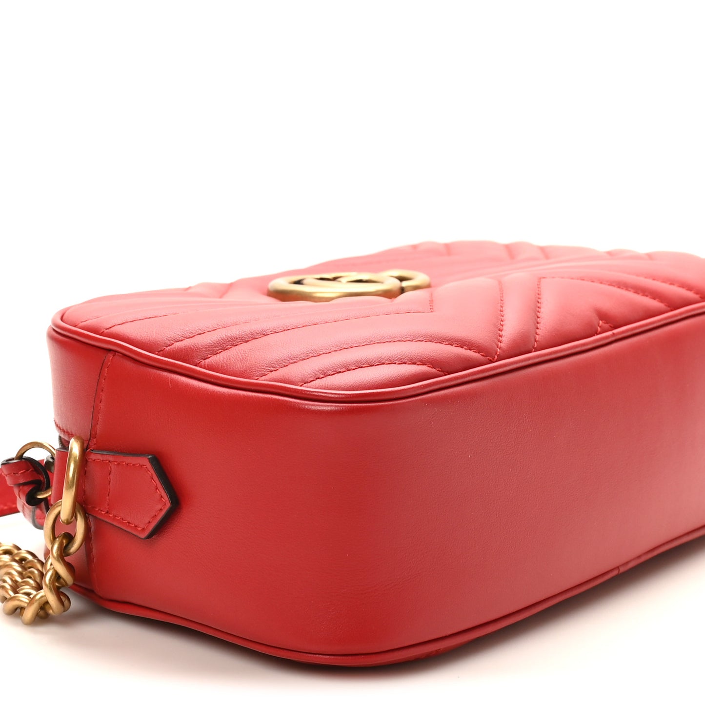 Calfskin Matelasse Small GG Marmont Chain Shoulder Bag Hibiscus Red