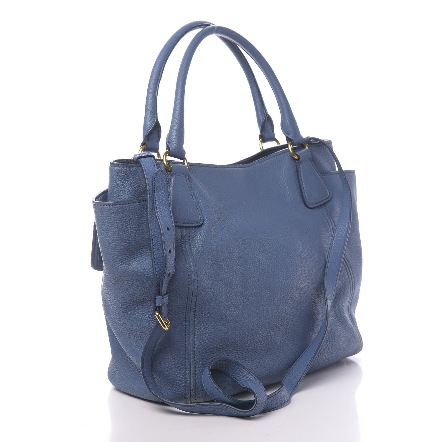 Prada Vitello Daino Side Pocket Tote Cobalto 3 of 15