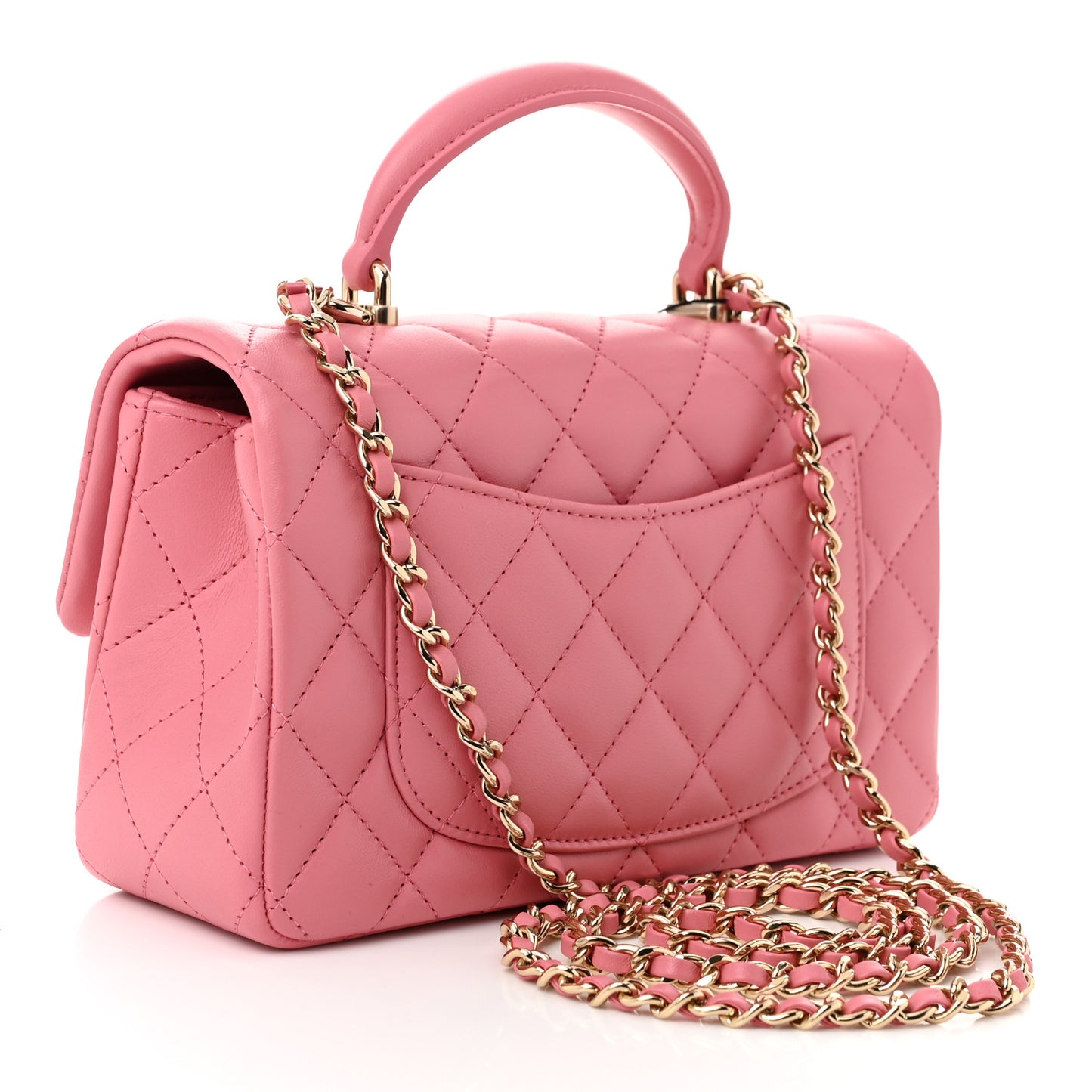 Lambskin Quilted Mini Top Handle Rectangular Flap Pink