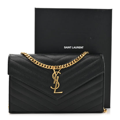Saint Laurent Grain De Poudre Matelasse Chevron Monogram Chain Wallet Black 15 of 15