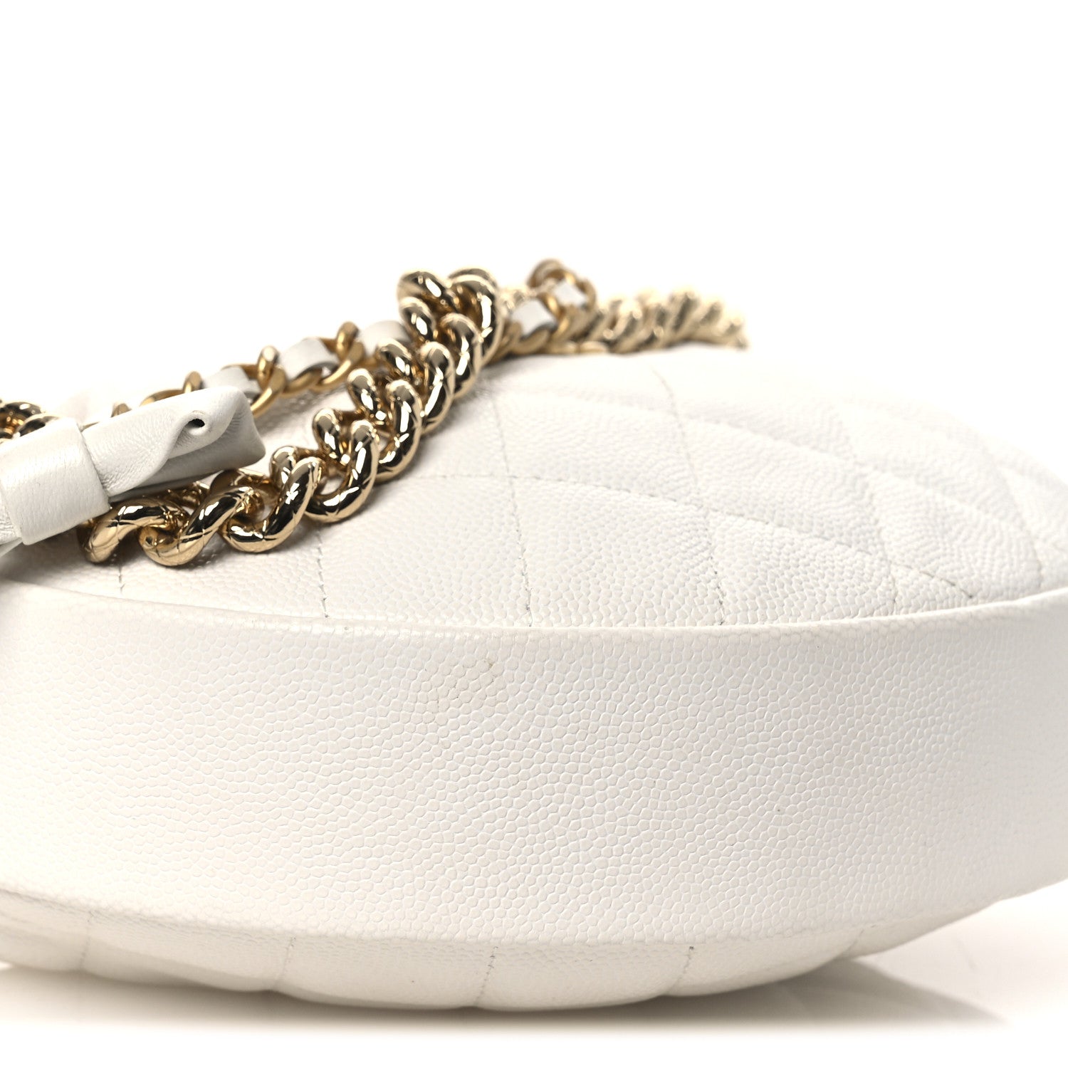 Chanel Shiny Caviar Quilted Bow Pouch Hobo White 9 of 11