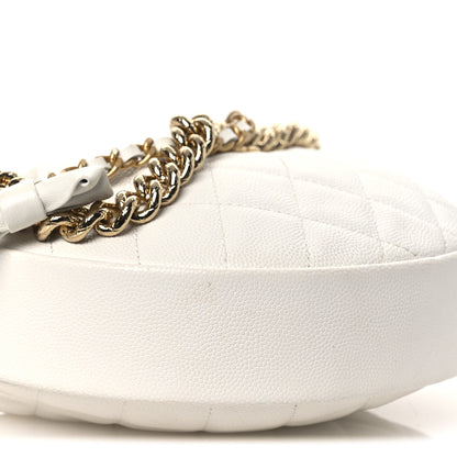 Chanel Shiny Caviar Quilted Bow Pouch Hobo White 9 of 11