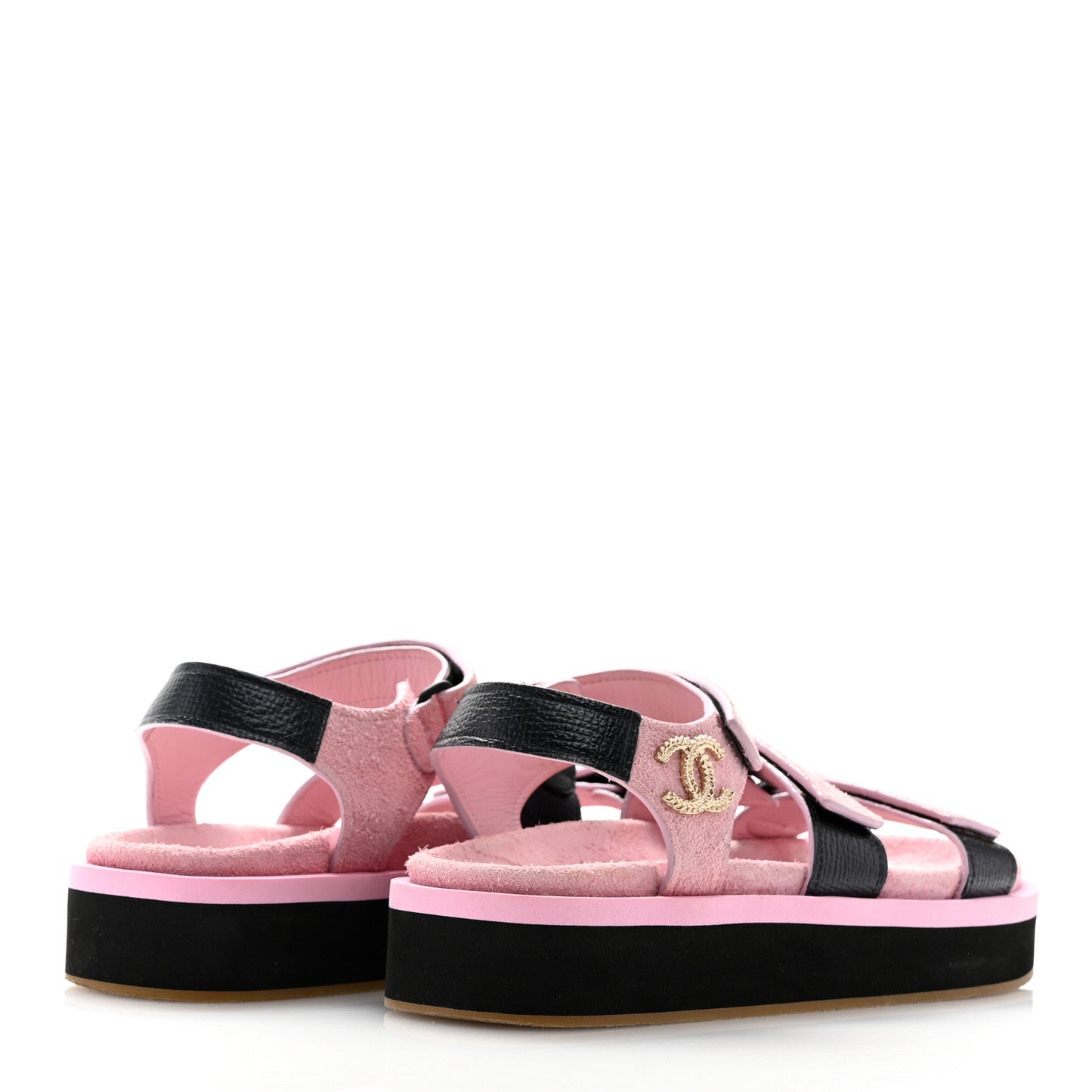 Suede Calfskin Velcro Flat Sandals 39 Light Pink