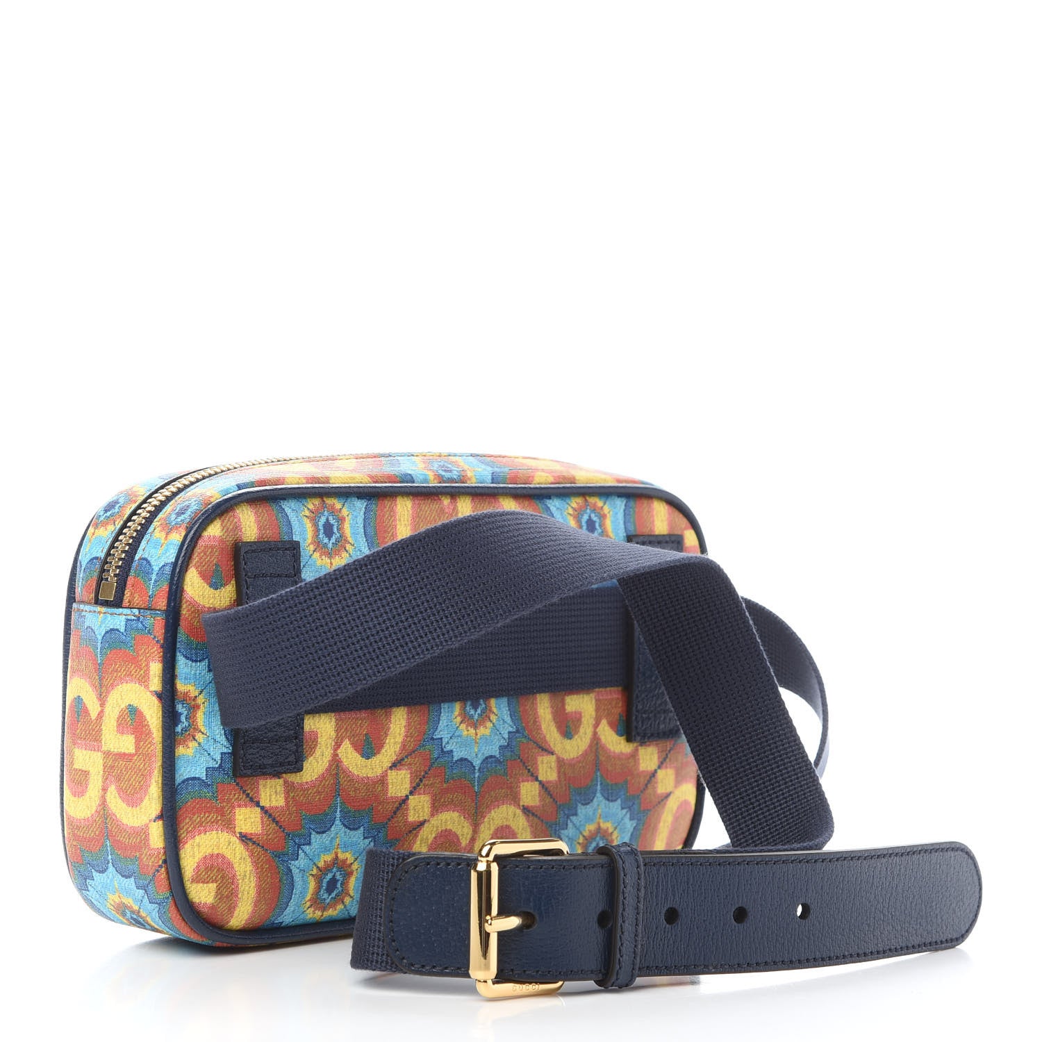 Gucci GG Supreme Kaleidoscope Calfskin Gucci 100 Script Logo Belt Bag 110 44 Blue Orange Multicolor Blue Agata 2 of 8