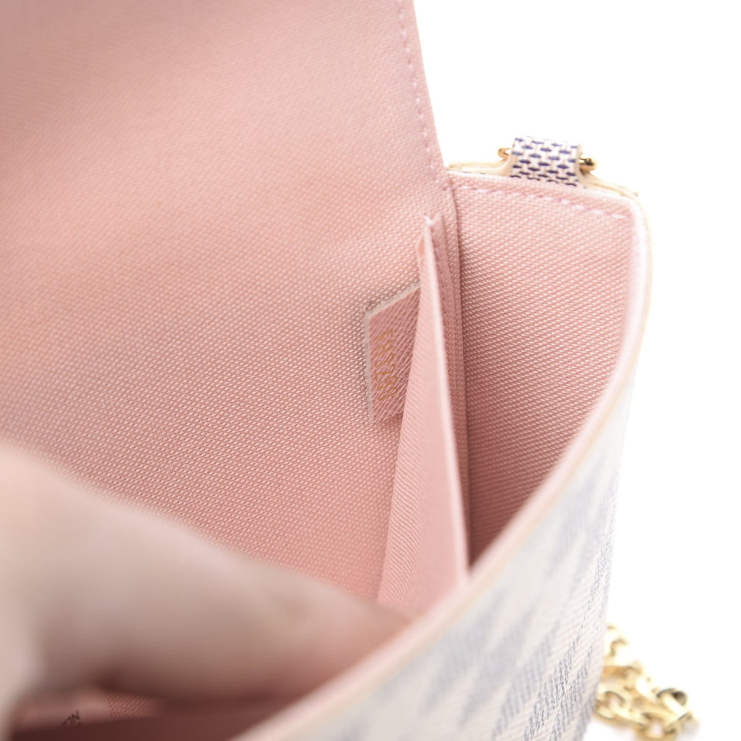 Damier Azur Pochette Felicie Chain Wallet Rose Ballerine