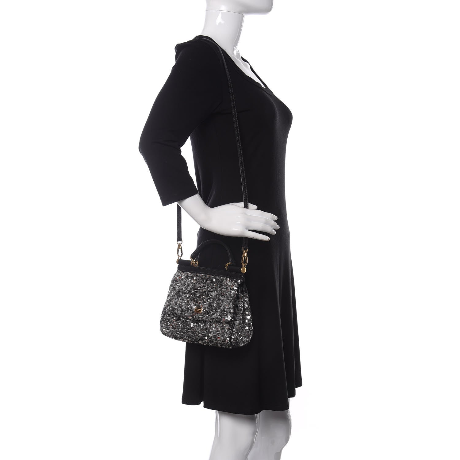 Dolce & Gabbana Sequin Small Miss Sicily Satchel Black 2 of 10
