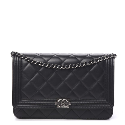 Chanel Lambskin Quilted Boy Wallet On Chain WOC Black 1 of 11