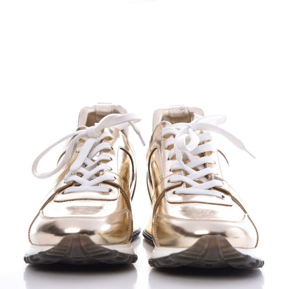 Louis Vuitton Metallic Patent Embossed Monogram Run Away Sneakers 39 Gold 2 of 9