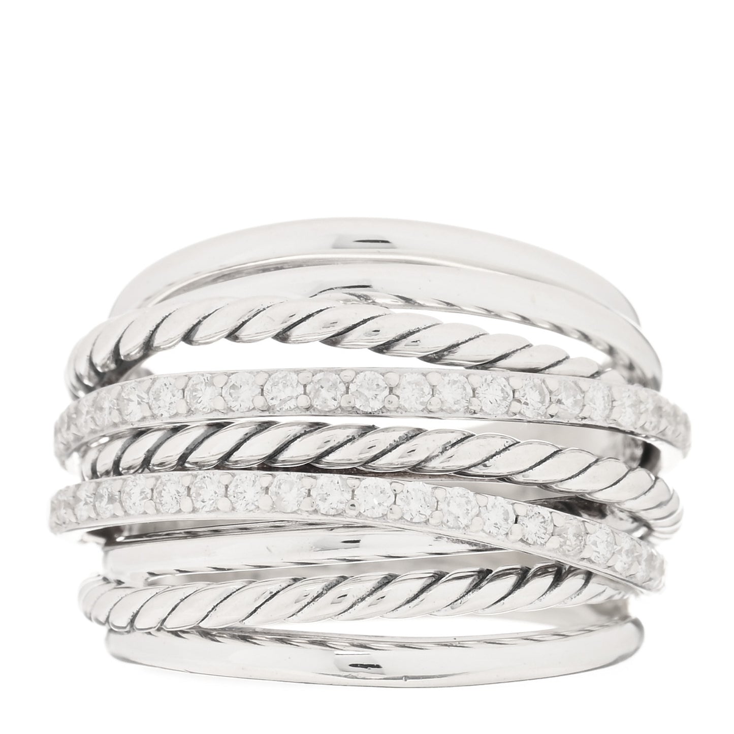 Sterling Silver Diamond 18mm Wide Crossover Ring 54 6.75