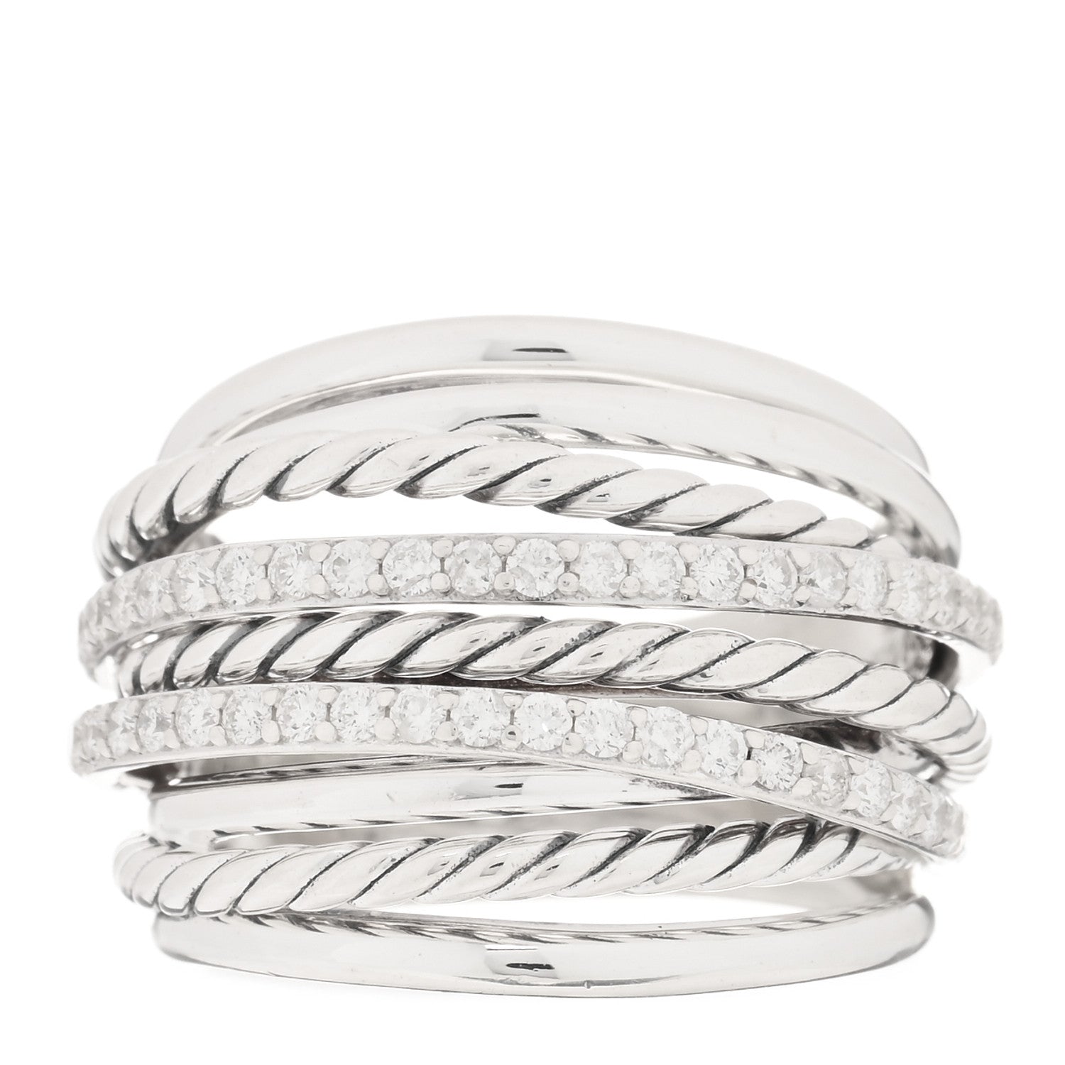 David Yurman Sterling Silver Diamond 18mm Wide Crossover Ring 54 6.75 1 of 4