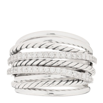 David Yurman Sterling Silver Diamond 18mm Wide Crossover Ring 54 6.75 1 of 4