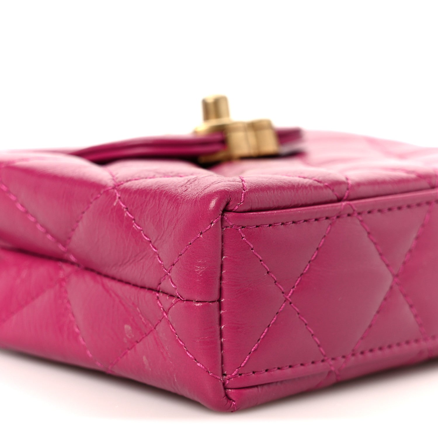 Chanel Shiny Aged Calfskin Quilted Mini Nano Kelly Shopper Dark Pink 9 of 11