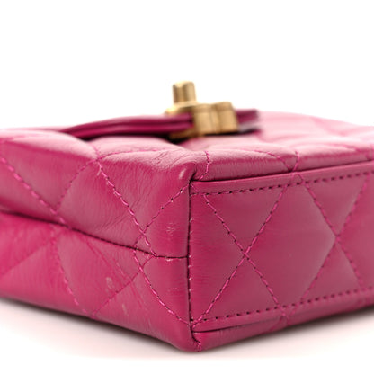 Chanel Shiny Aged Calfskin Quilted Mini Nano Kelly Shopper Dark Pink 9 of 11