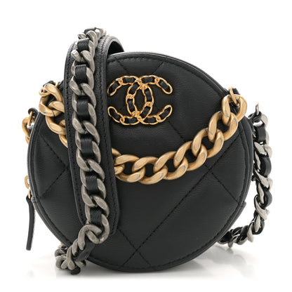 Chanel Lambskin Quilted Chanel 19 Round Clutch With Chain Black 1 of 11