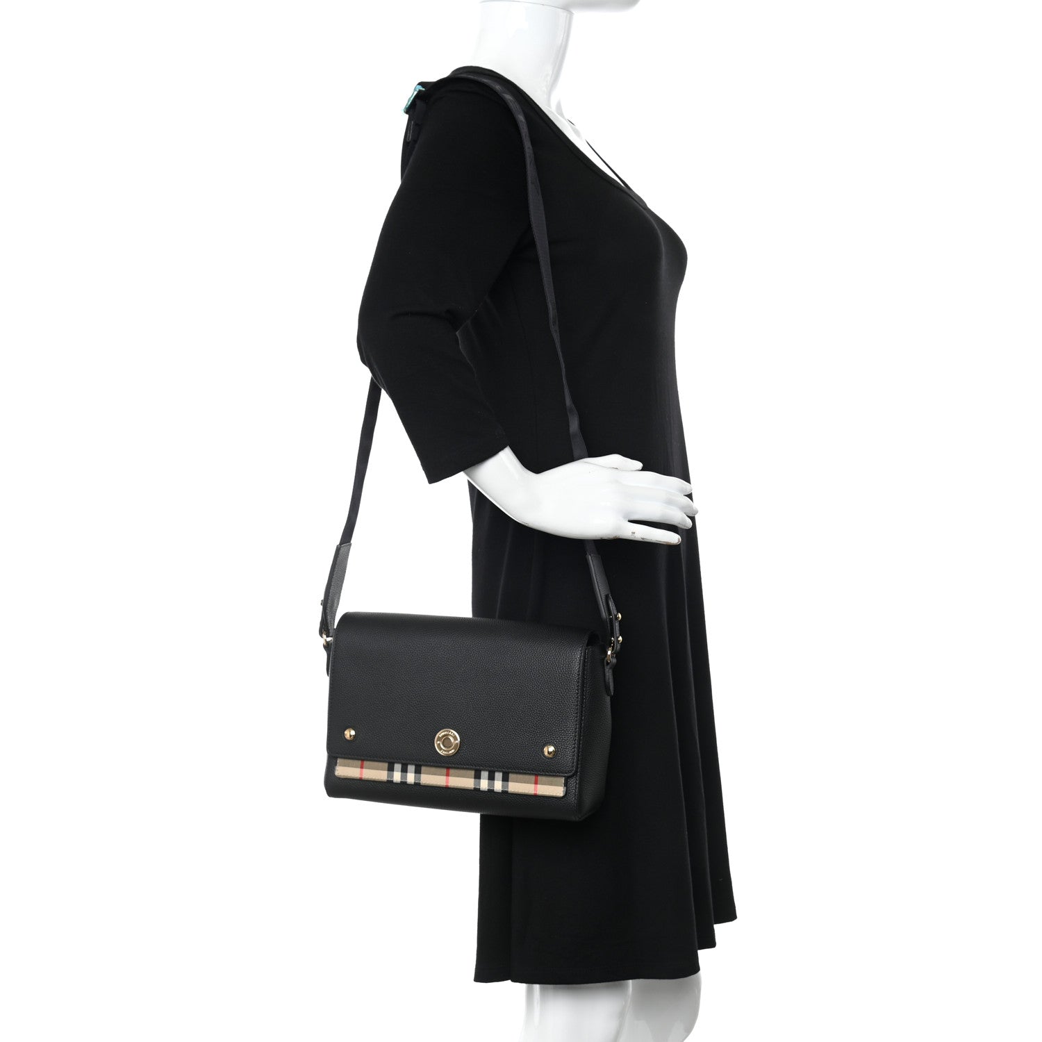 Burberry Grainy Calfskin Vintage Check Note Crossbody Bag Black 2 of 9