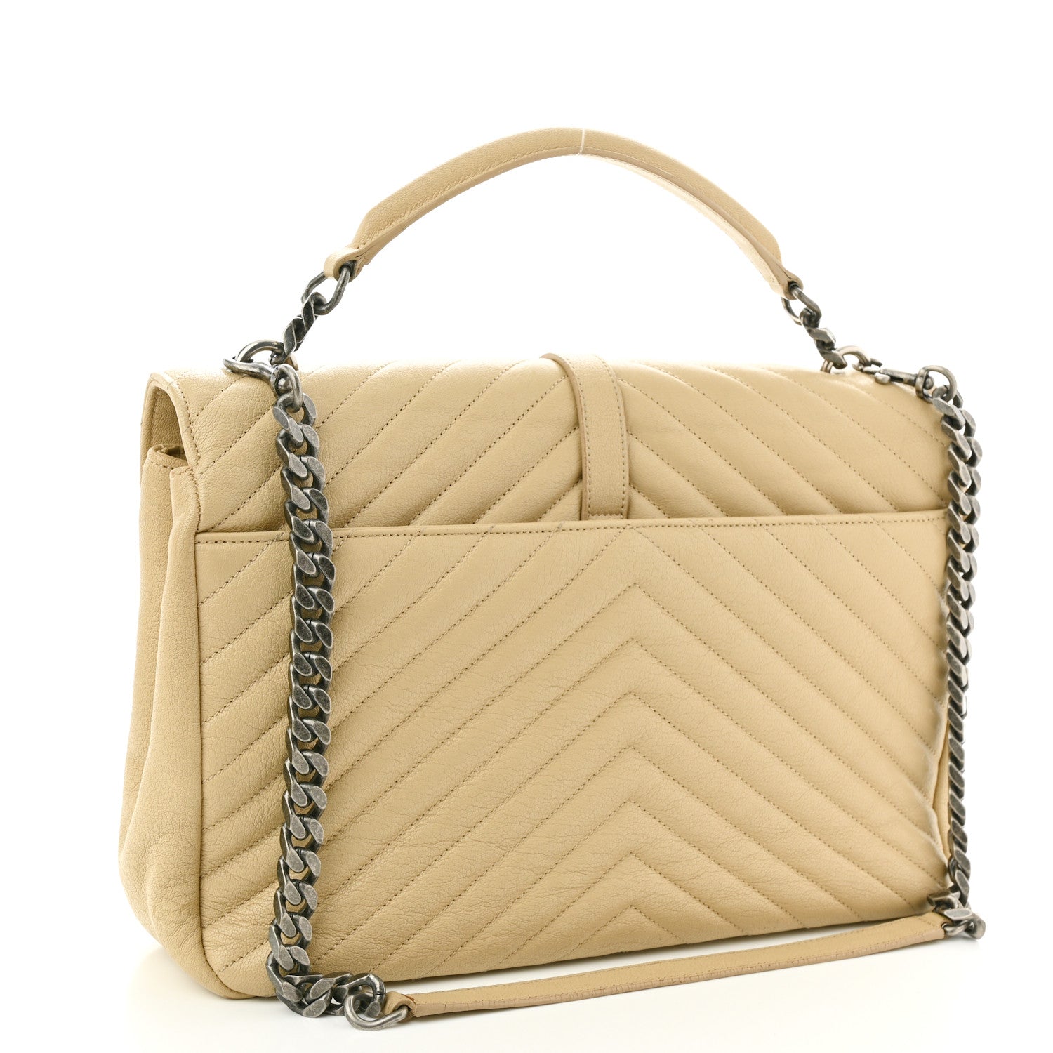 Saint Laurent Sheepskin Matelasse Chevron Monogram Large College Satchel Beige 3 of 18