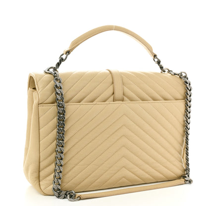 Saint Laurent Sheepskin Matelasse Chevron Monogram Large College Satchel Beige 3 of 18