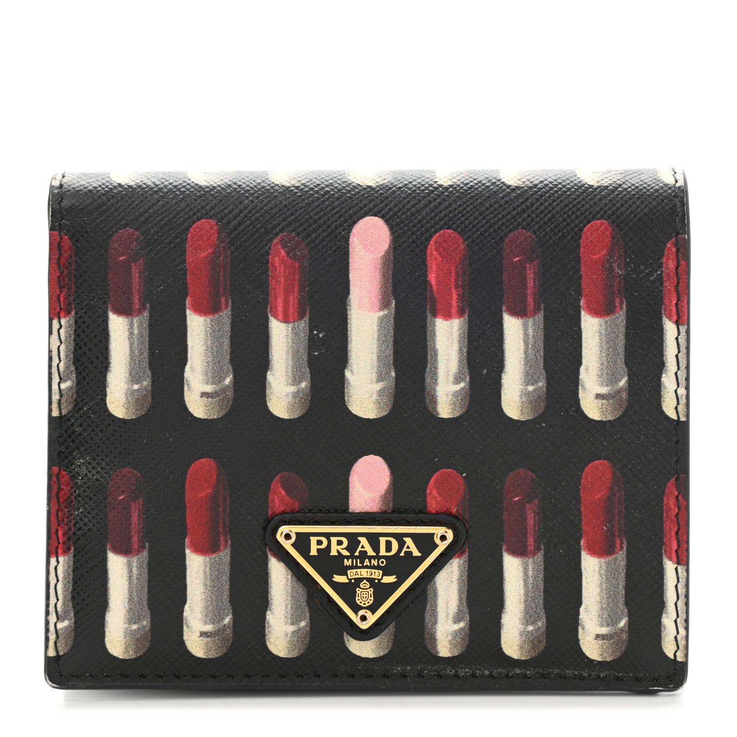 Prada Saffiano Lipstick Print Bi-Fold Wallet Black 1 of 8