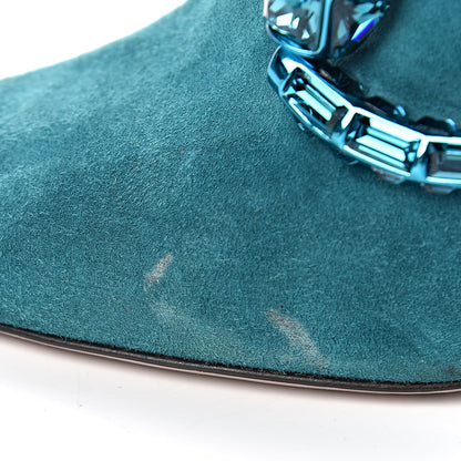 Gucci Suede Crystal Maxine Horsebit High Heel Slides 38 Dusty Turquoise 16 of 20