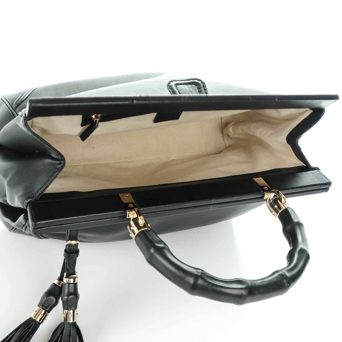 Calfskin Medium Bold Bamboo Top Handle Bag Black
