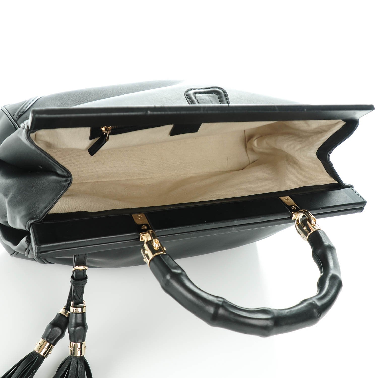 Gucci Calfskin Medium Bold Bamboo Top Handle Bag Black 5 of 7