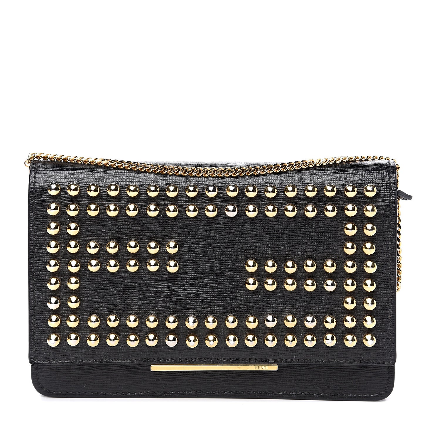 Vitello Elite Studded Tube Wallet on Chain Black