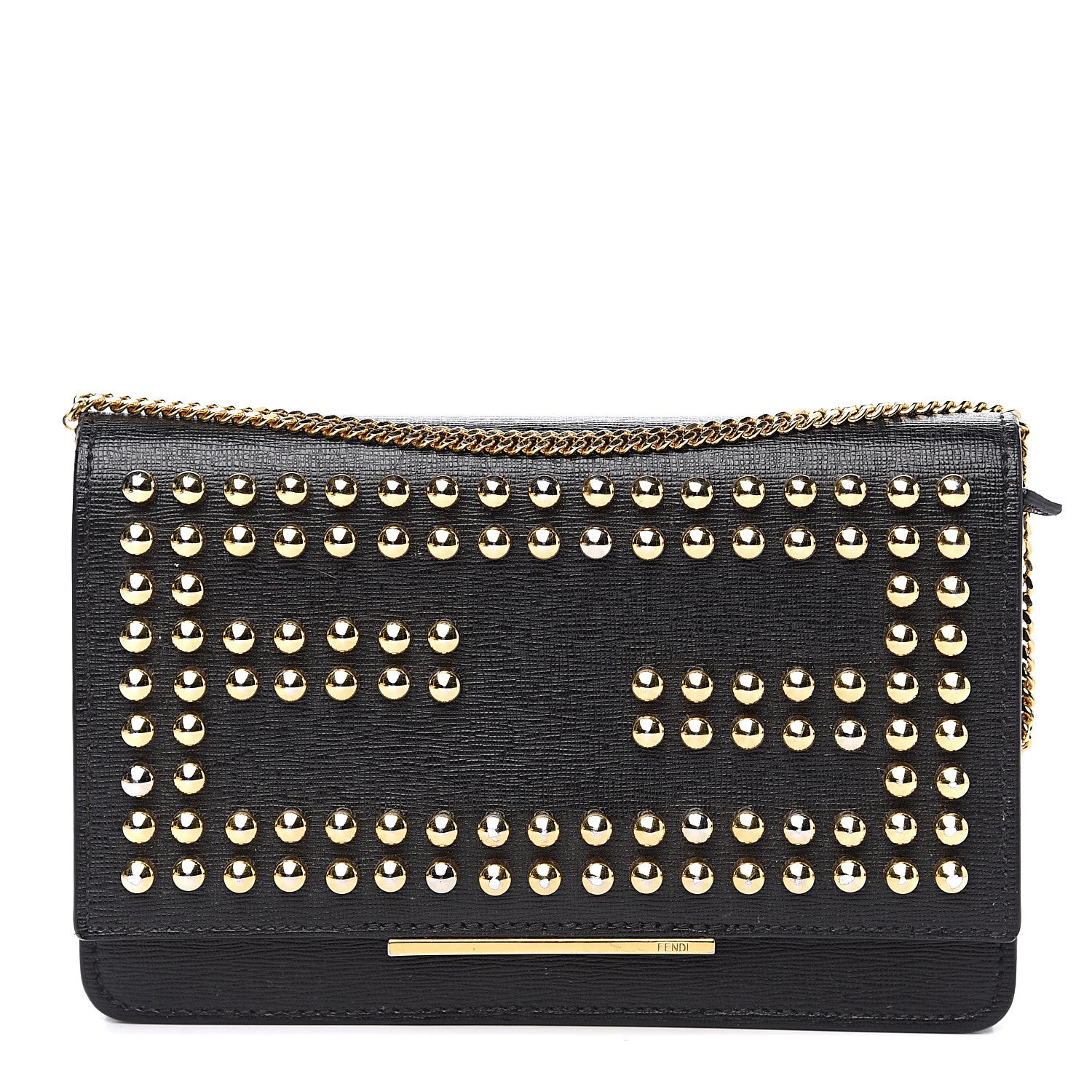 Fendi Vitello Elite Studded Tube Wallet on Chain Black 1 of 11