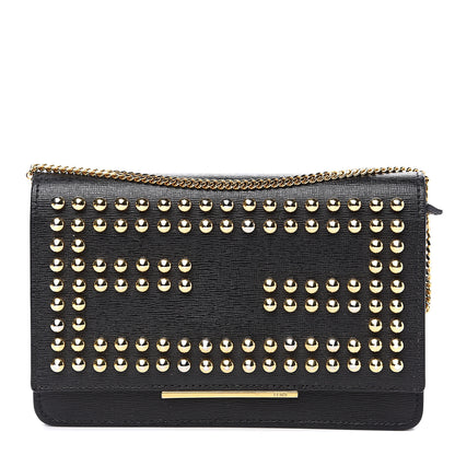 Fendi Vitello Elite Studded Tube Wallet on Chain Black 1 of 11