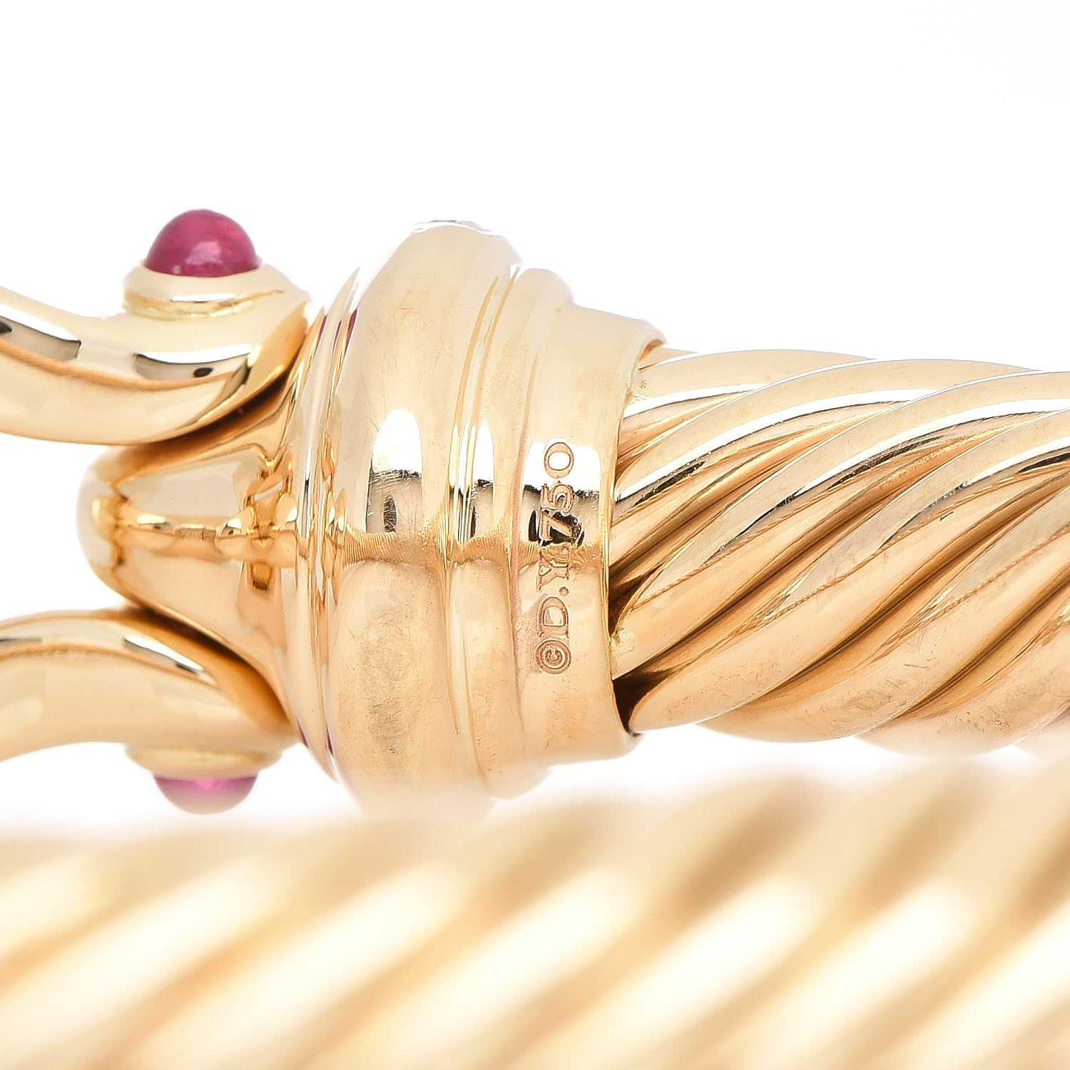 David Yurman 18K Yellow Gold Diamond Ruby 9mm Cable Buckle Bracelet 5 of 6