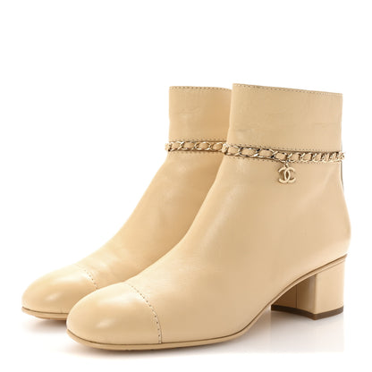Chanel Calfskin Cap Toe Chain Short Boots 41 Beige 4 of 10