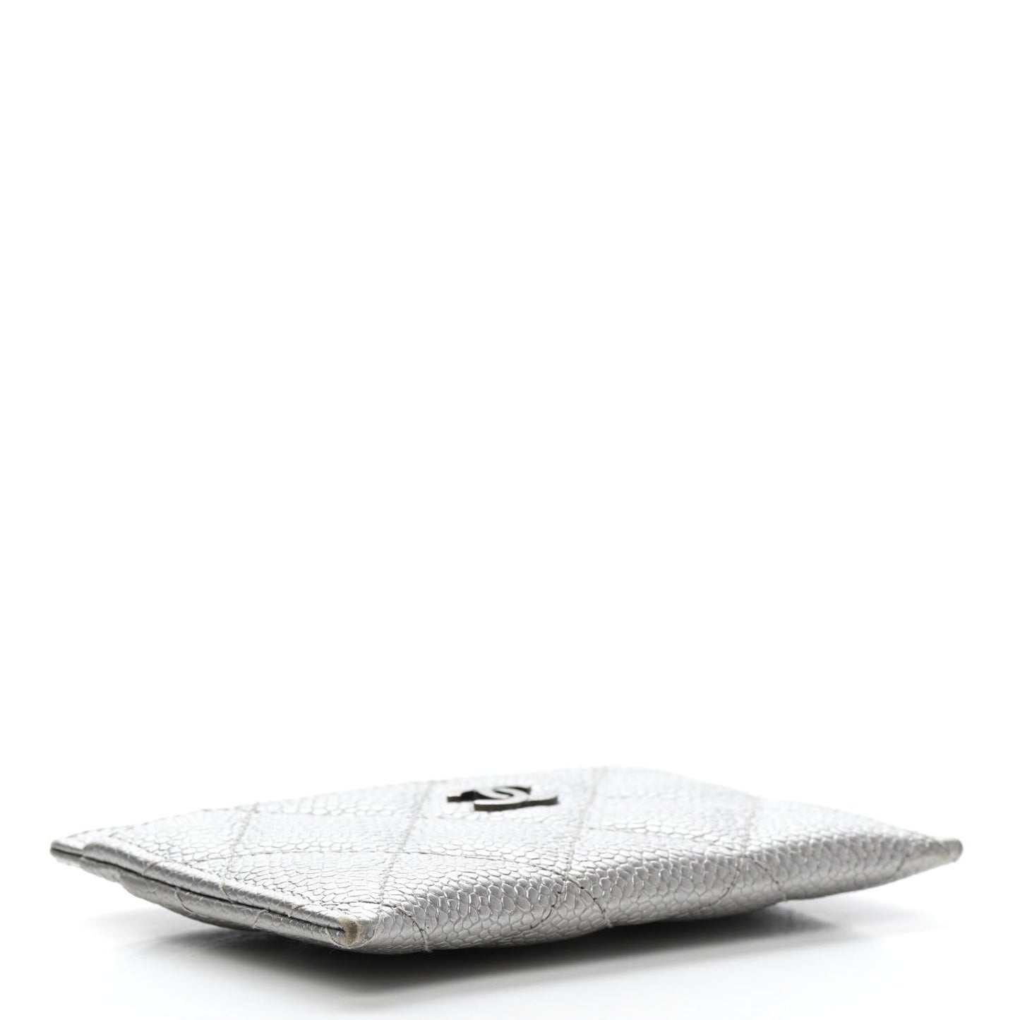 Metallic Caviar Quilted Card Holder Silver