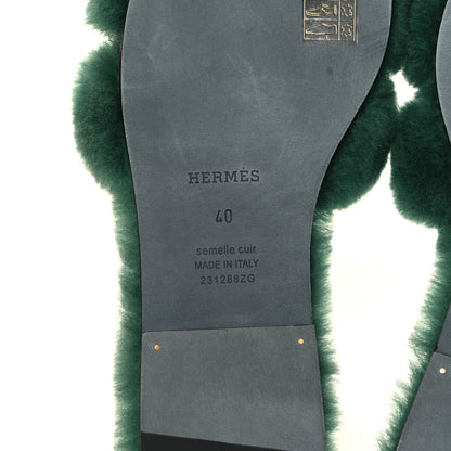 Hermes Woolskin Oran Sandals 40 Vert Anglais 6 of 8