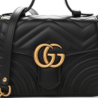 Gucci Calfskin Matelasse Mini GG Marmont Top Handle Shoulder Bag Black 8 of 11