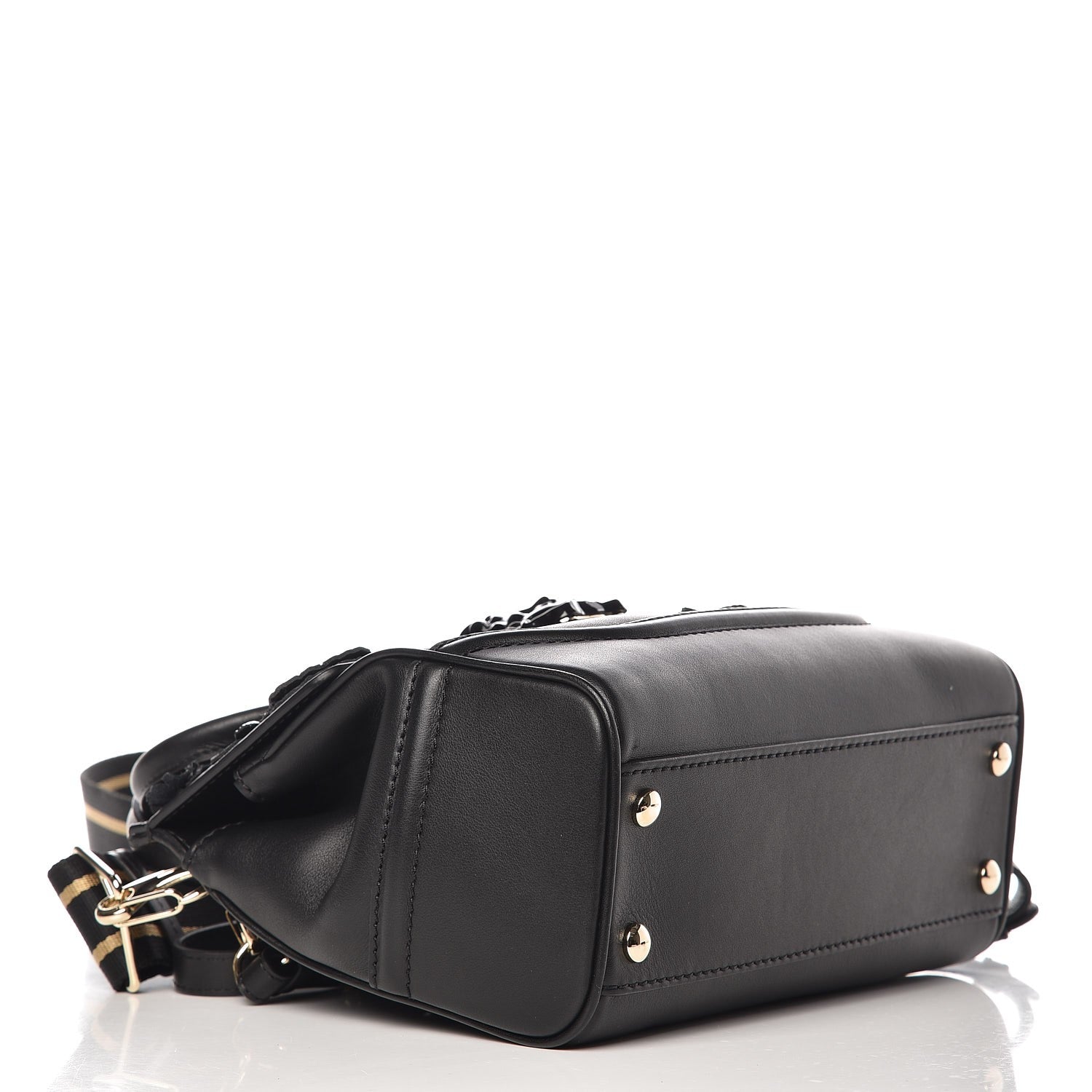 Versace Calfskin Floral Appliques Medium Palazzo Empire Bag Black 7 of 9