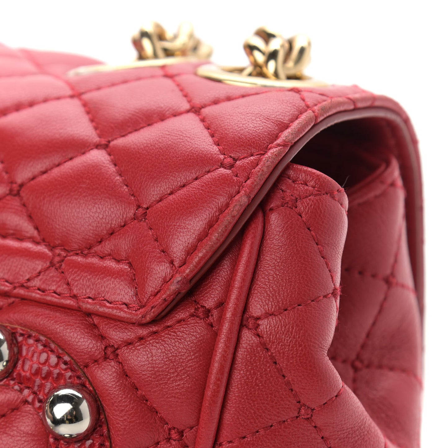 Lambskin Watersnake Embellished Lucia Shoulder Bag Red