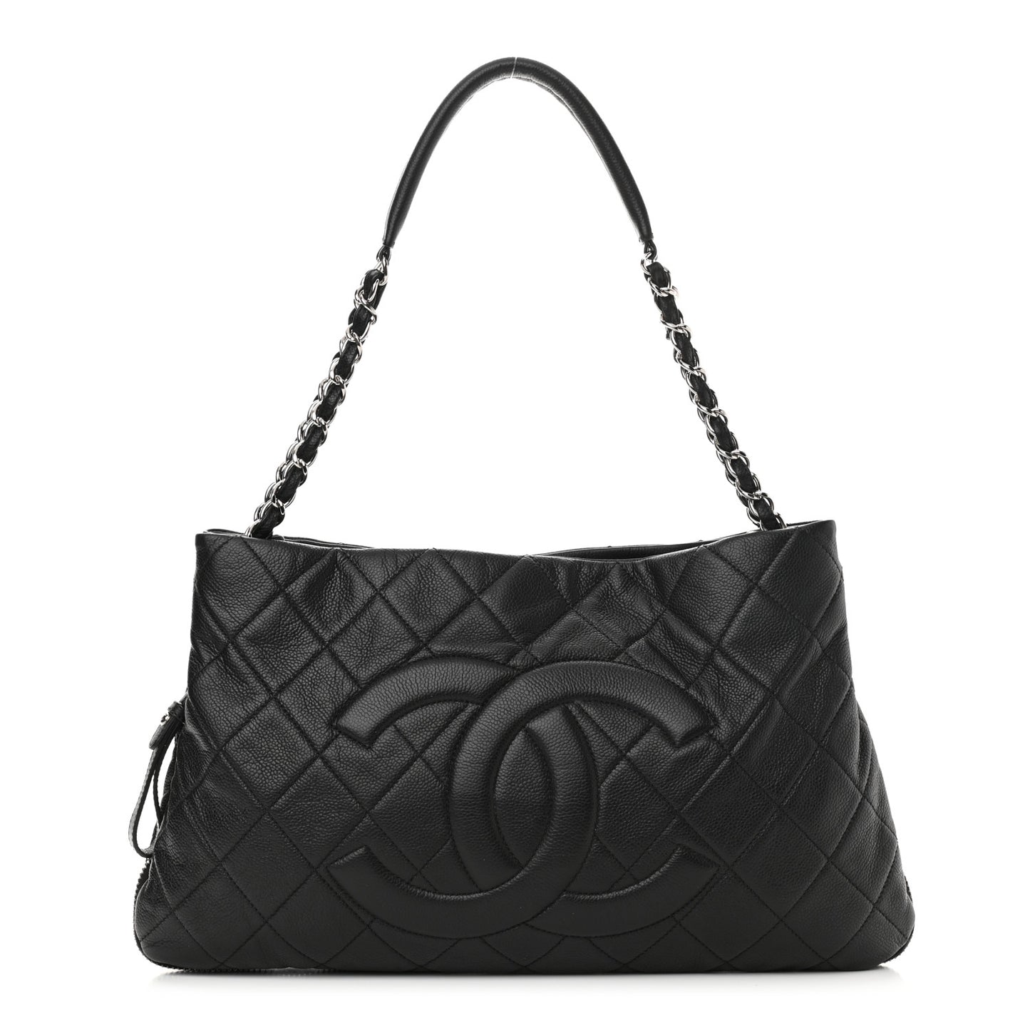 Caviar Quilted Expandable Zip Shoulder Bag Black